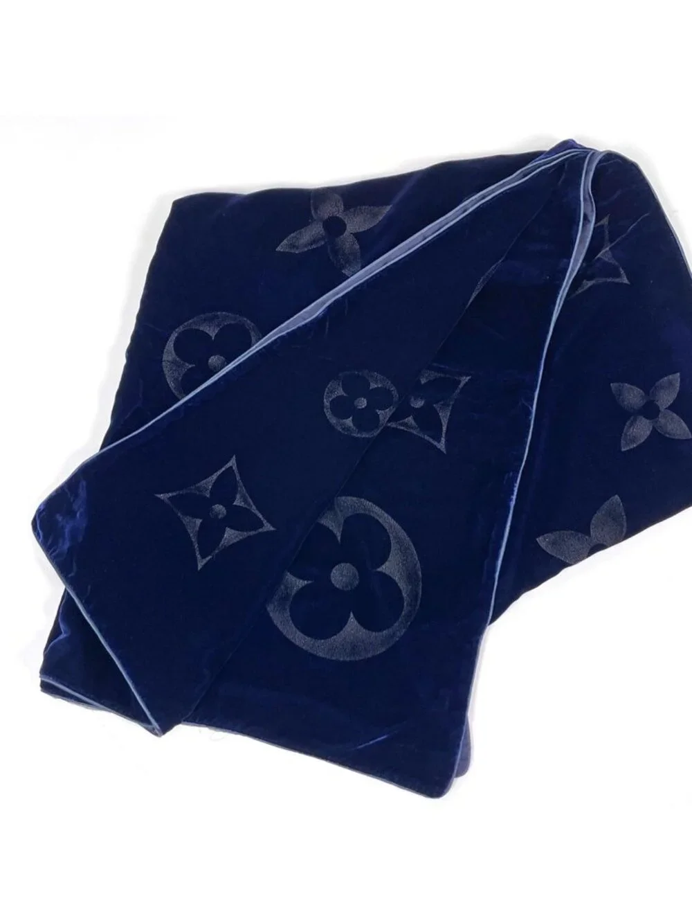 Louis Vuitton Shawl Monogram Echarpe Velvet Rayon Silk Navy Scarf